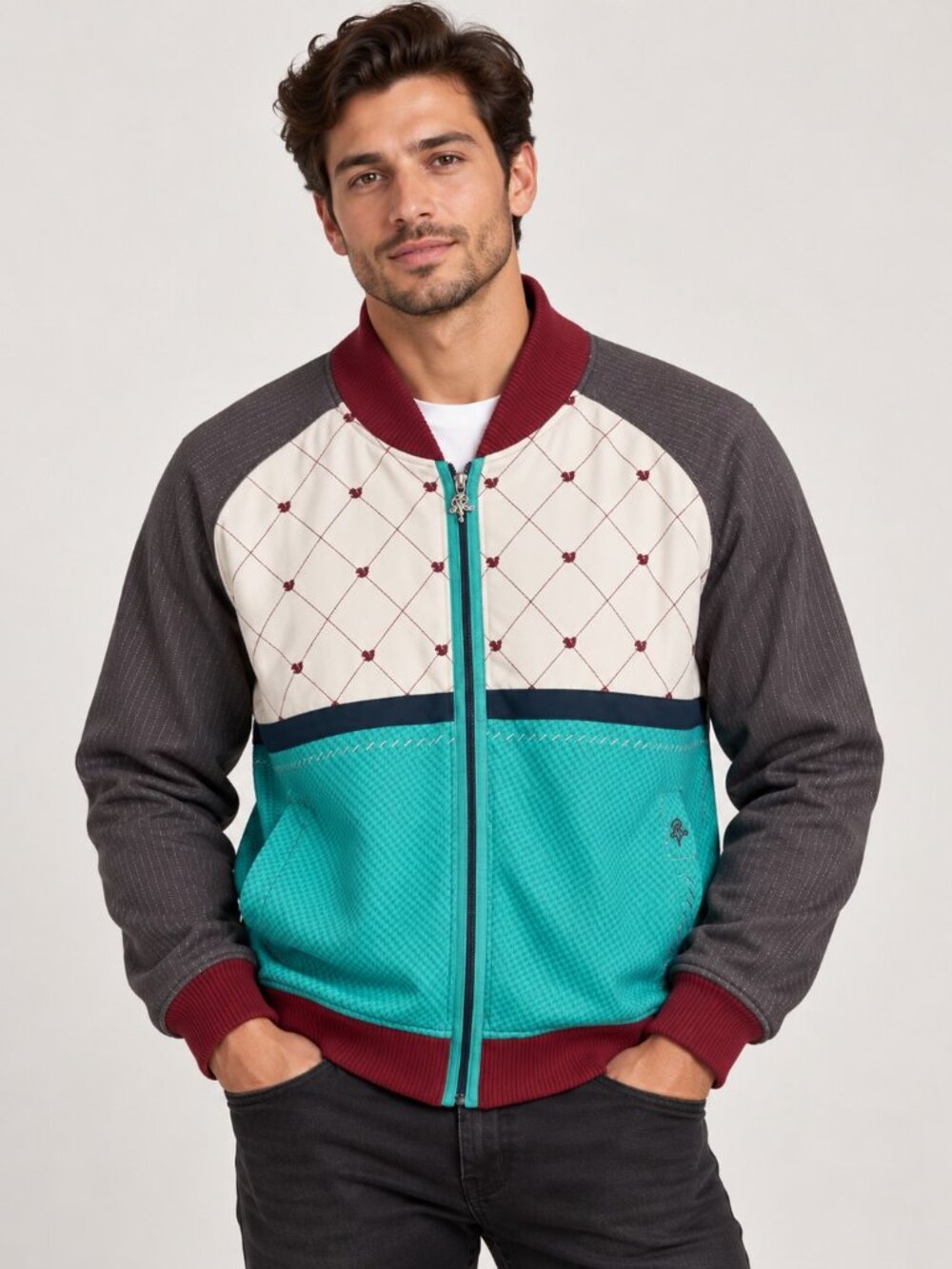 RSRV Private Reserve Jacket Mens Colorblock Zip Up Streetwear Y2K Style